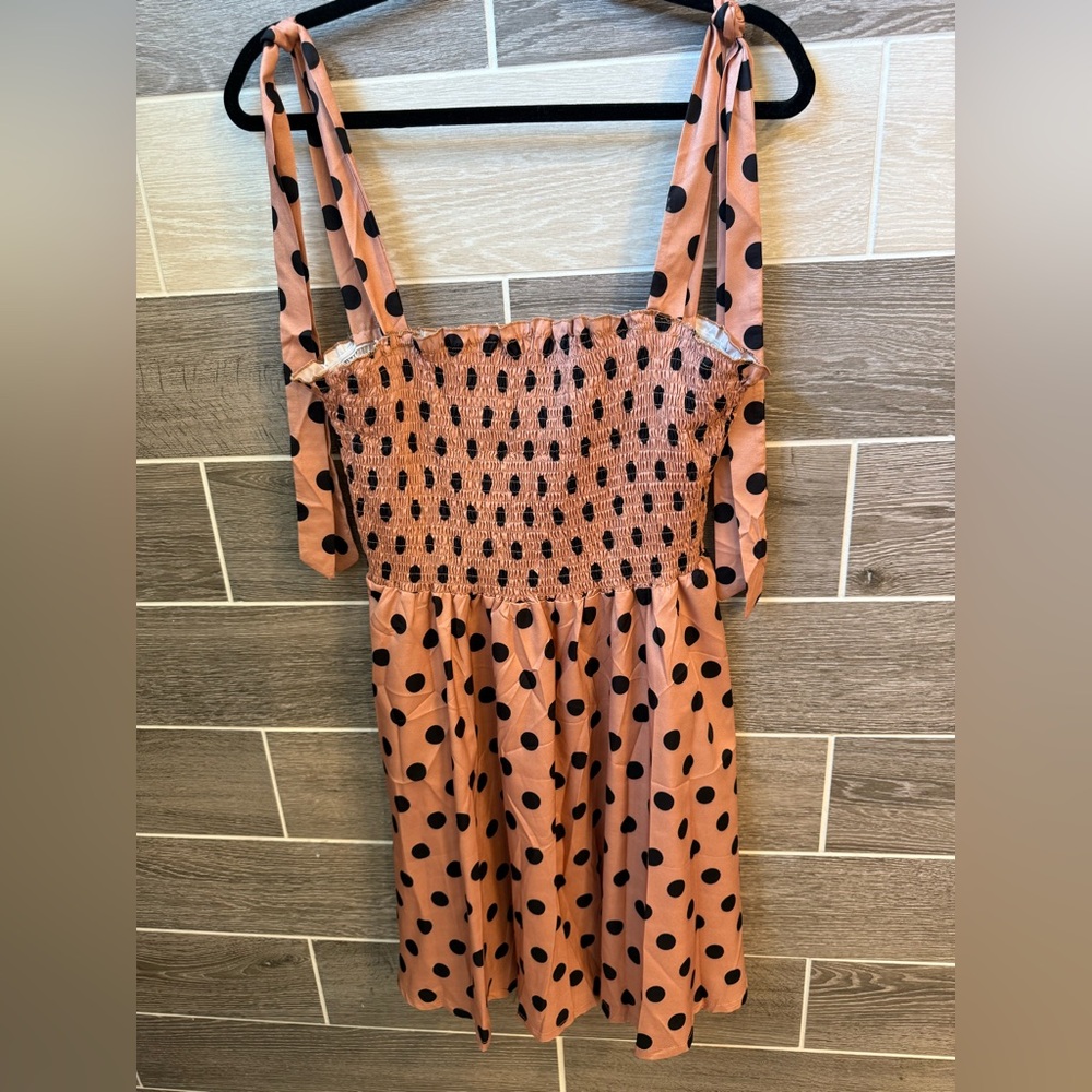 Shein Curve Peach Polka Dot Tie Strap Halter Dress 2XL